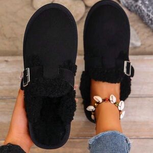 Women's Black Buckle slip ons/ slippers